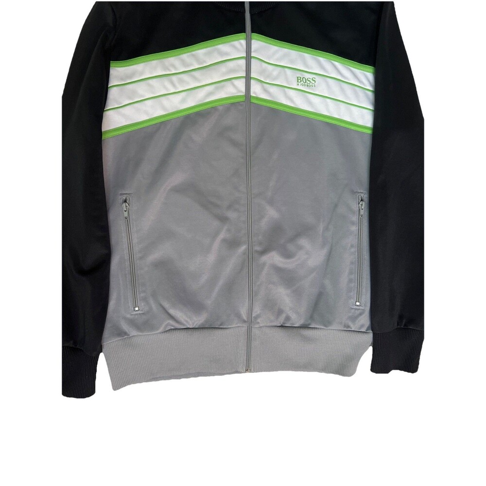 BOSS Hugo Boss Skaz 1 Track Jacket Neon Stripe Black Grey Full Zip Retro Y2K - Picture 3 of 16